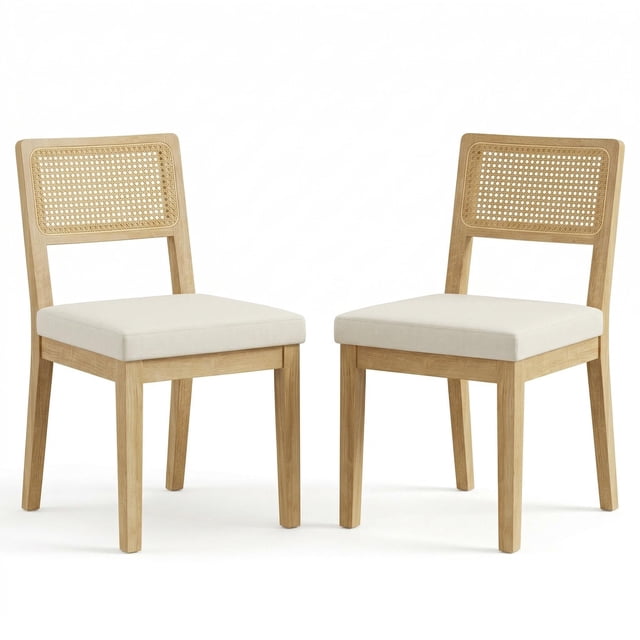Garvee Juego de 2 Sillas de Comedor de Ratán, 22.4 x 19.3 x 32.1", Sillas de Comedor Tapizadas, Roble