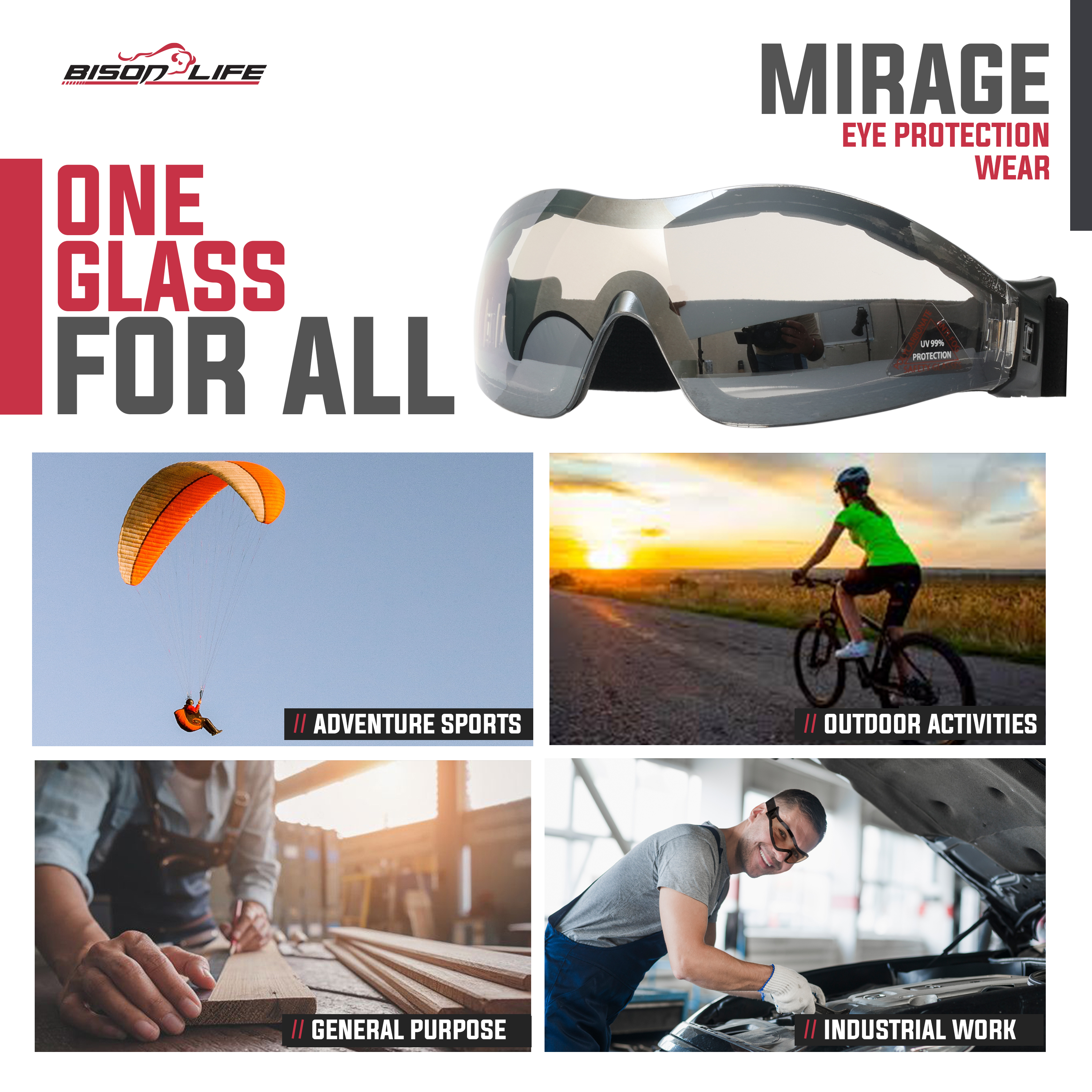 Safe Handler Mirage Mirror Safety Goggles, Anti-Scratch, UV Protection (Pack of 1)