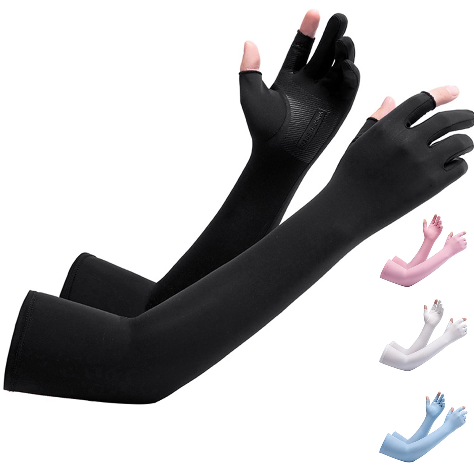 Biplut 1 Pair Cycling Arm Gloves Sunscreen Full Fingers High Elasticity Touch Screen Antislip