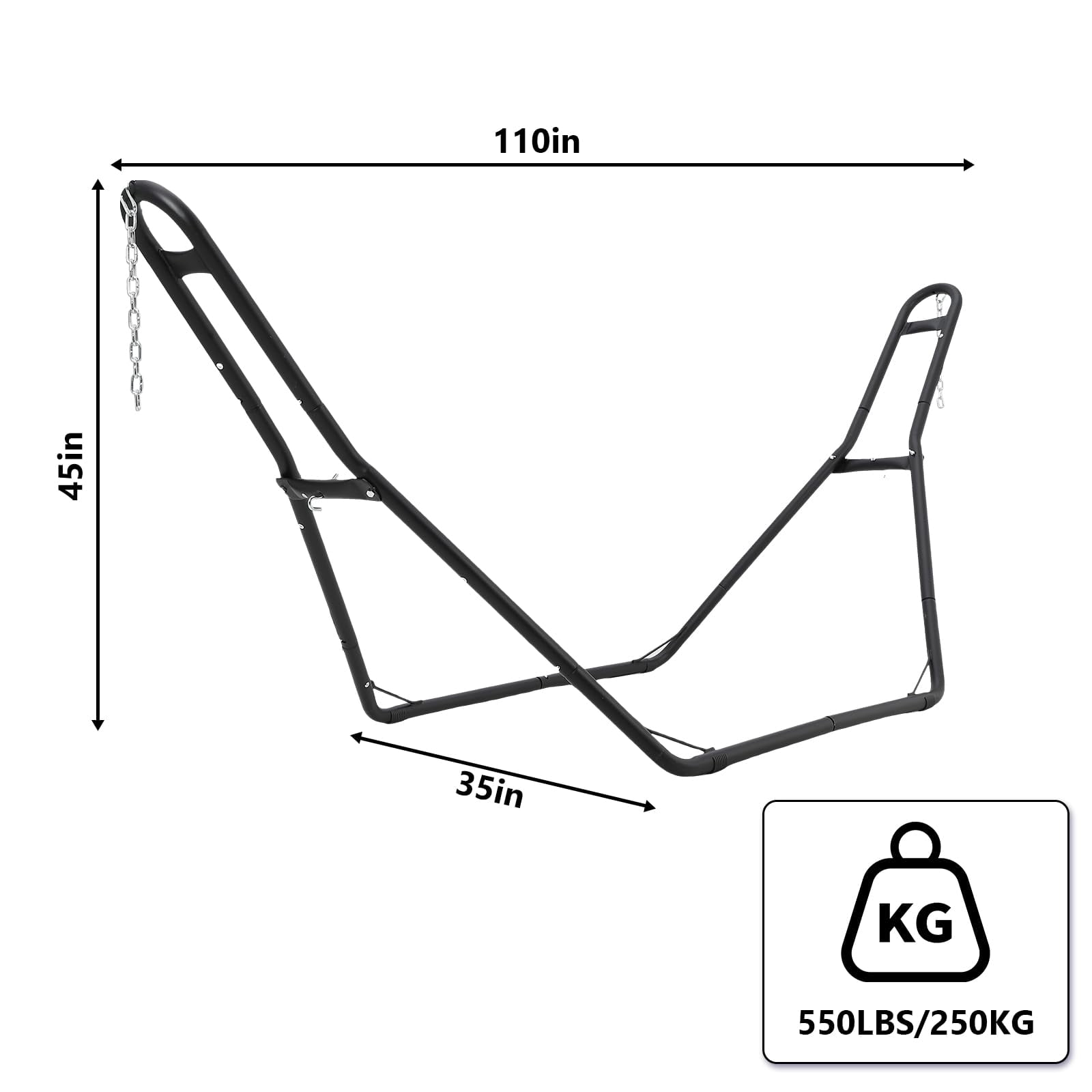 Garvee Heavy-Duty Steel Hammock Stand, 110 * 35 * 45in for 2 People, Portable Design, for 9.5 to 14 ft Hammocks, Ideal for Outdoor Balconies, Porches, Patios, Decks and Backyards