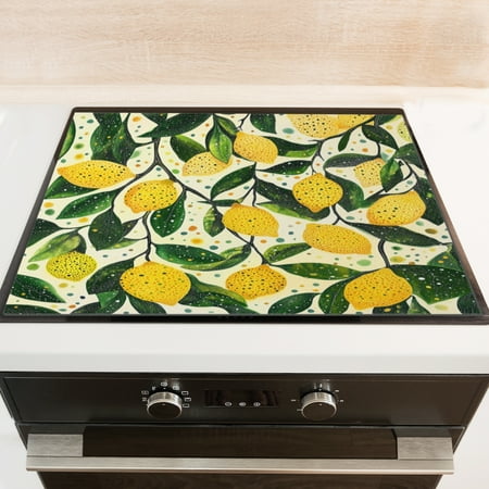 

Silicone Stove Mat for Glass Top Stove Yellow Lemons With Colored Polka Dots Electric Stove Cover Mat 28 x 20 Inch Heat - Resistant Gas Gtove Burner Covers Glass Stove Top Protector