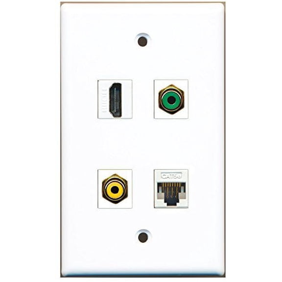 RiteAV - 1 Port HDMI 1 Port RCA Yellow 1 Port RCA Green 1 Port Cat5e Ethernet White Wall Plate