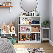 BAHOM 3 Tier Kids Bookcase Toy Organizer Cabinet Free Standing with Sliding Book Shelf, Storage Kid's Room Furniture, White
