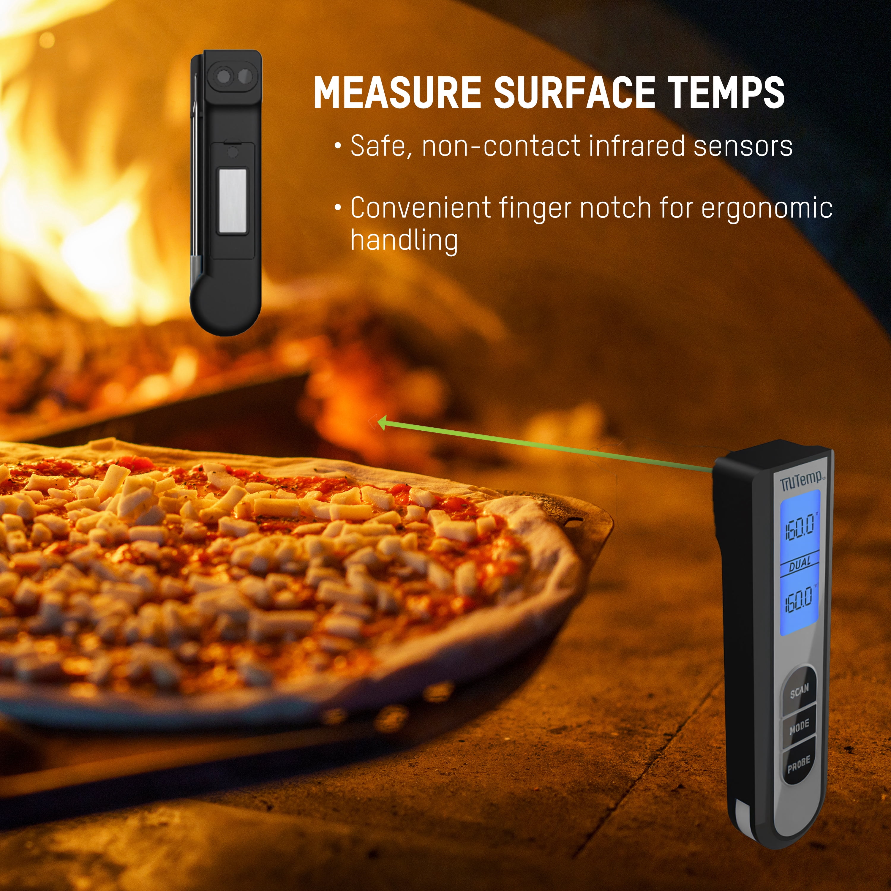 TruTemp Battery Powered Dual Function Infrared Digital Thermometer Plus Meat Probe, Gray