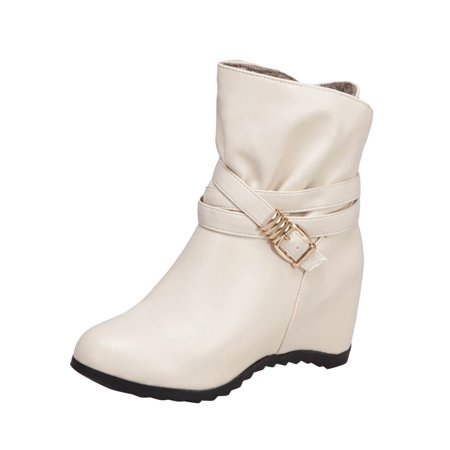 

GNEIKDEING Ladies Solid Color Face Belt Buckle Zipper Inner Heightening Booties Gift on Clearance