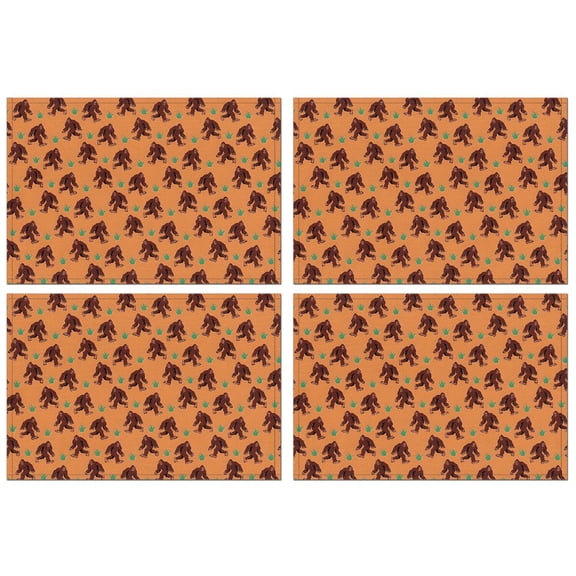 Orange Bigfoot and Grass Pattern Summer Placemats Table Placemats Set Of 4-Linen Kitchen Washable Placemats Table Mats 11.8"x17.7" Non-Slip Heat Resistant