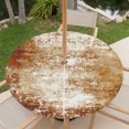 thumbnail image 6 of Round Outdoor Tablecloth with Umbrella Hole and Zipper, Shabby Burnt Orange Fitted Table Cover with Elastic Edge for 36-44 Inch, Oil Painting Vintage Art Brown White Waterproof Patio Tablecoths, 6 of 9