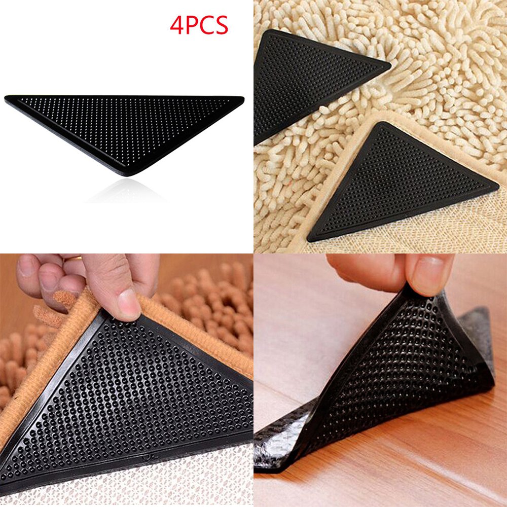 4pcs Carpet Slip Stickers Nonslip Silicone Rug Grippers Reusable