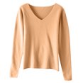 thumbnail image 3 of Fesfesfes Women's Comfy Blouses Solid Color Long Sleeved V-Neck Knit Sweater with Ribbed Neckline Cuffs Fall Winter Warmkeeping Tops(Khaki#4,2XL), 3 of 3