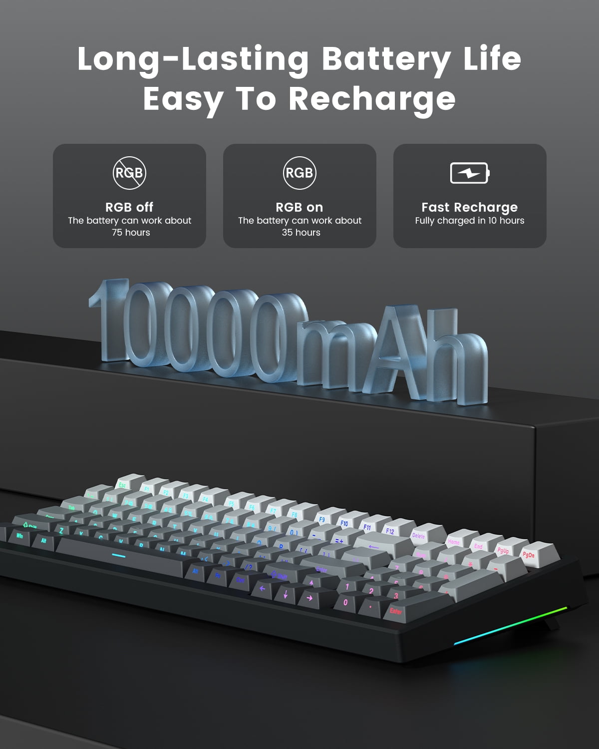 COSTOM Wireless Mechanical Keyboard, Gaming Keyboard with Number Pad, RGB Backlit, Tri-Mode BT5.0/2.4GHz/USB-C, Gasket Mount, Hot Swappable Pre-lubed Linear Switch for Windows MAC Computer