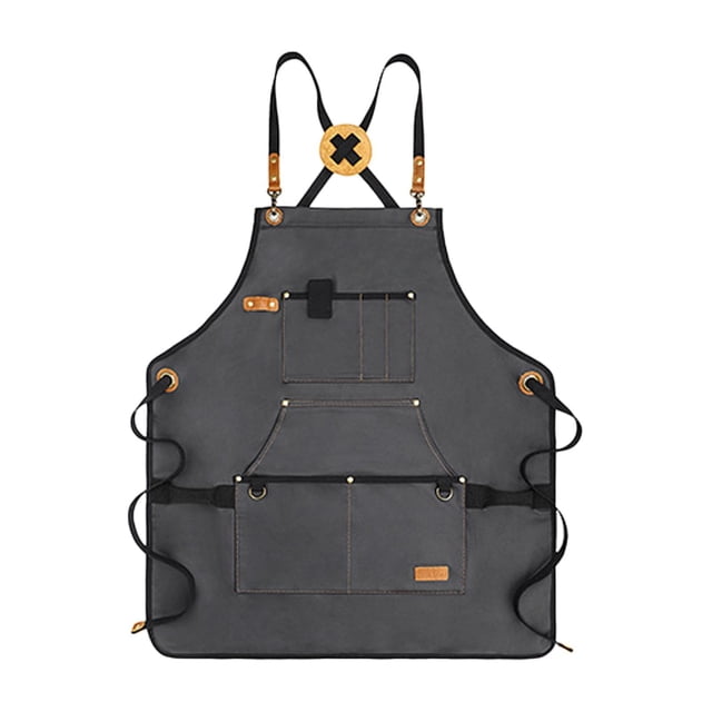 Delantal de lona Delantal de chef con bolsillos Delantal con pechera para hornear Delantal para exteriores Delantal de trabajo para barbacoa para Negro