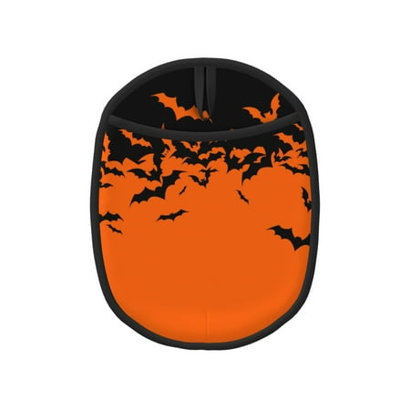 

Pofeuu Halloween With Black Bats Print Silicone Pot Mat Mitten With Hanging Loop Heat Resistant Oven Mitts Non-Slip Bbq Baking Smoking Potholders