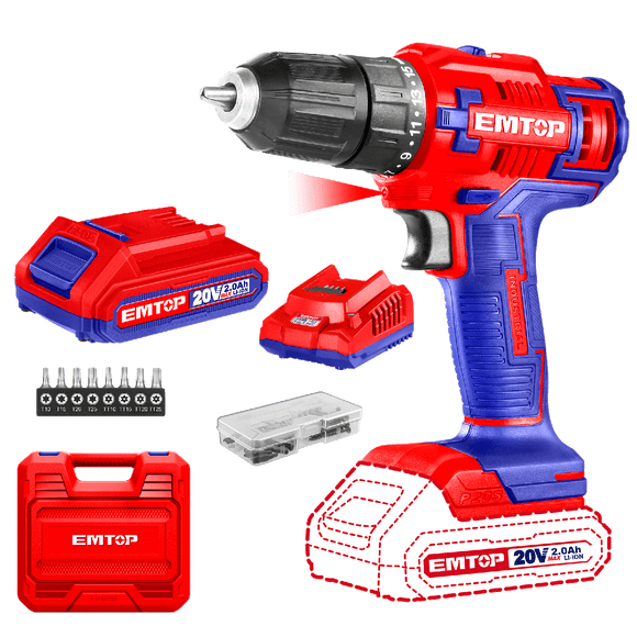 Kit Taladro-Atornillador 3/8" 45Nm, inalámbrico de 20V