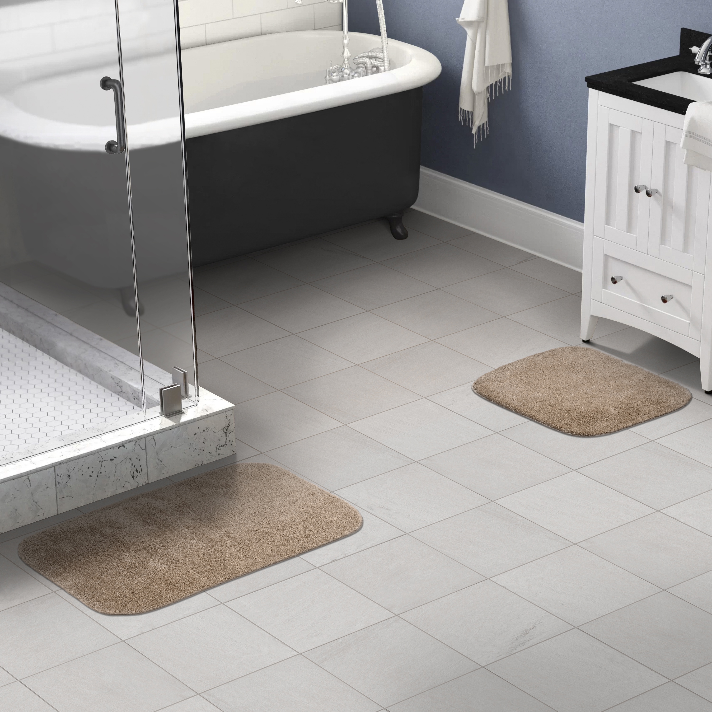 Garland Rug Traditional Washable Bath Rug Set, 2 Piece Set (17"x24" Bath Rug, & 21"x34" Bath Rug) Taupe