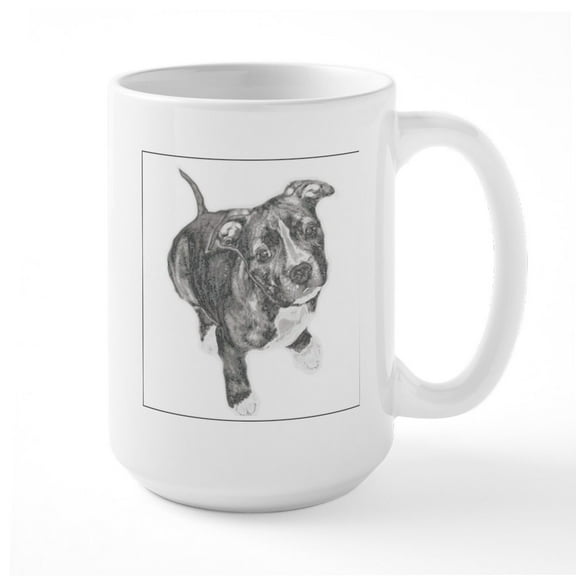 CafePress - Grey Tile Pitbull Large Mug - 15 oz Ceramic Large White Novelty Mug