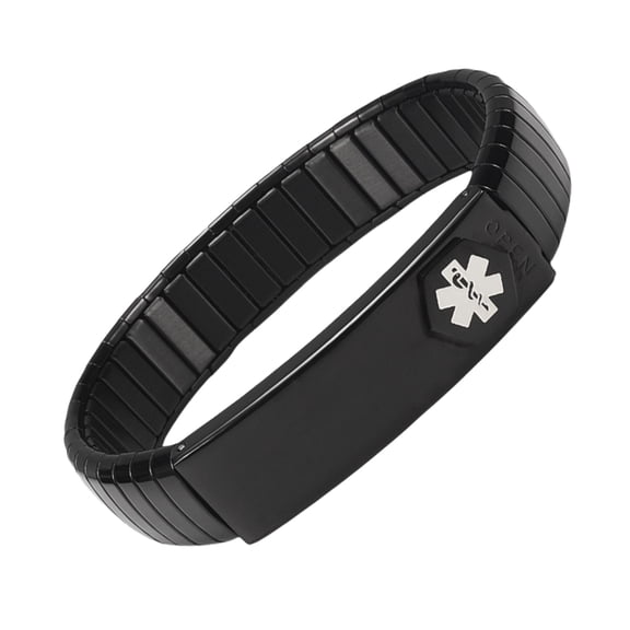 Wollet Black Stainless steel Stretch Medical Alert Bracelet for Women or Men, 7.48", Black