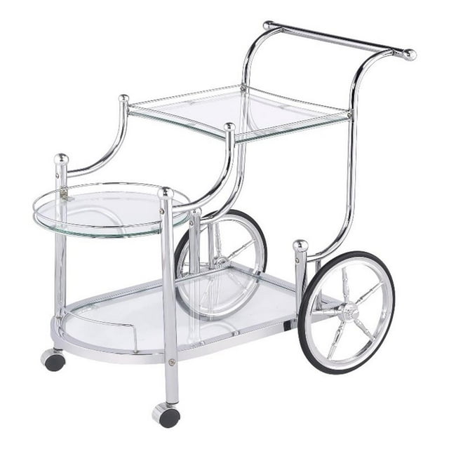 Coaster Home Furnishings CO- Wheeled Serving Cart with Finials, Chrome and Clear
