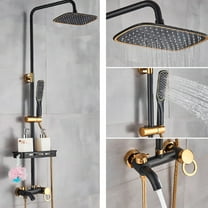 ChicHomey Black Gold Brass Shower Set – 3-Water Modes,Wall Mount Dual Rainfall Shower Fixtures,Adjustable Height,1.8GPM Flow for Bathroom​
