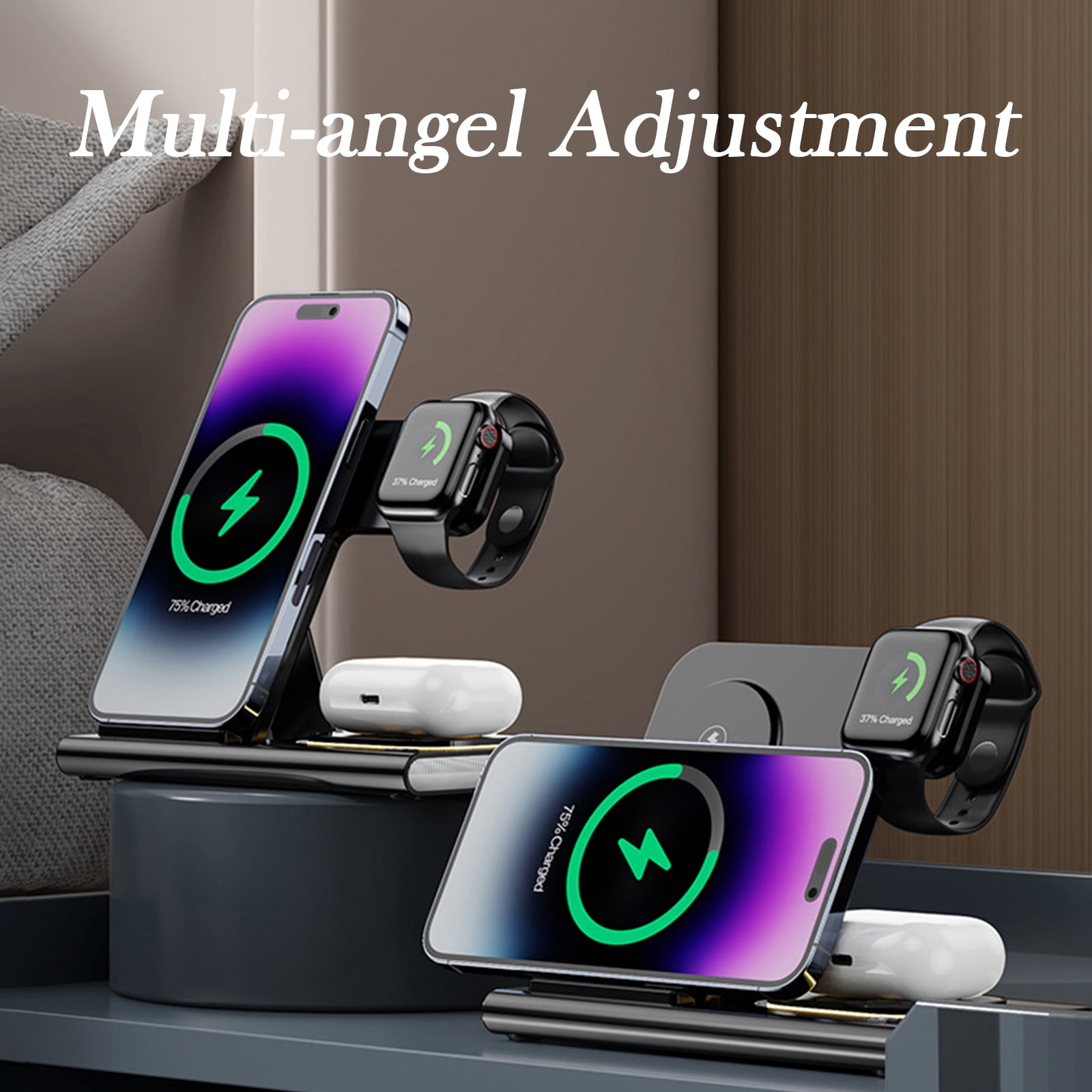 3-in-1 Foldable Wireless Charging Station with Light, Fast Charger Dock for Apple Watch, iPhone, AirPods & Samsung Phones