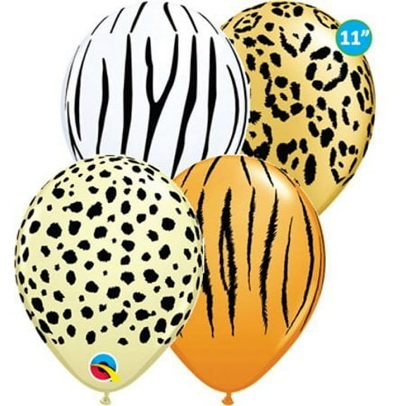 12 Safari Animals Assorted Latex Balloons 11"