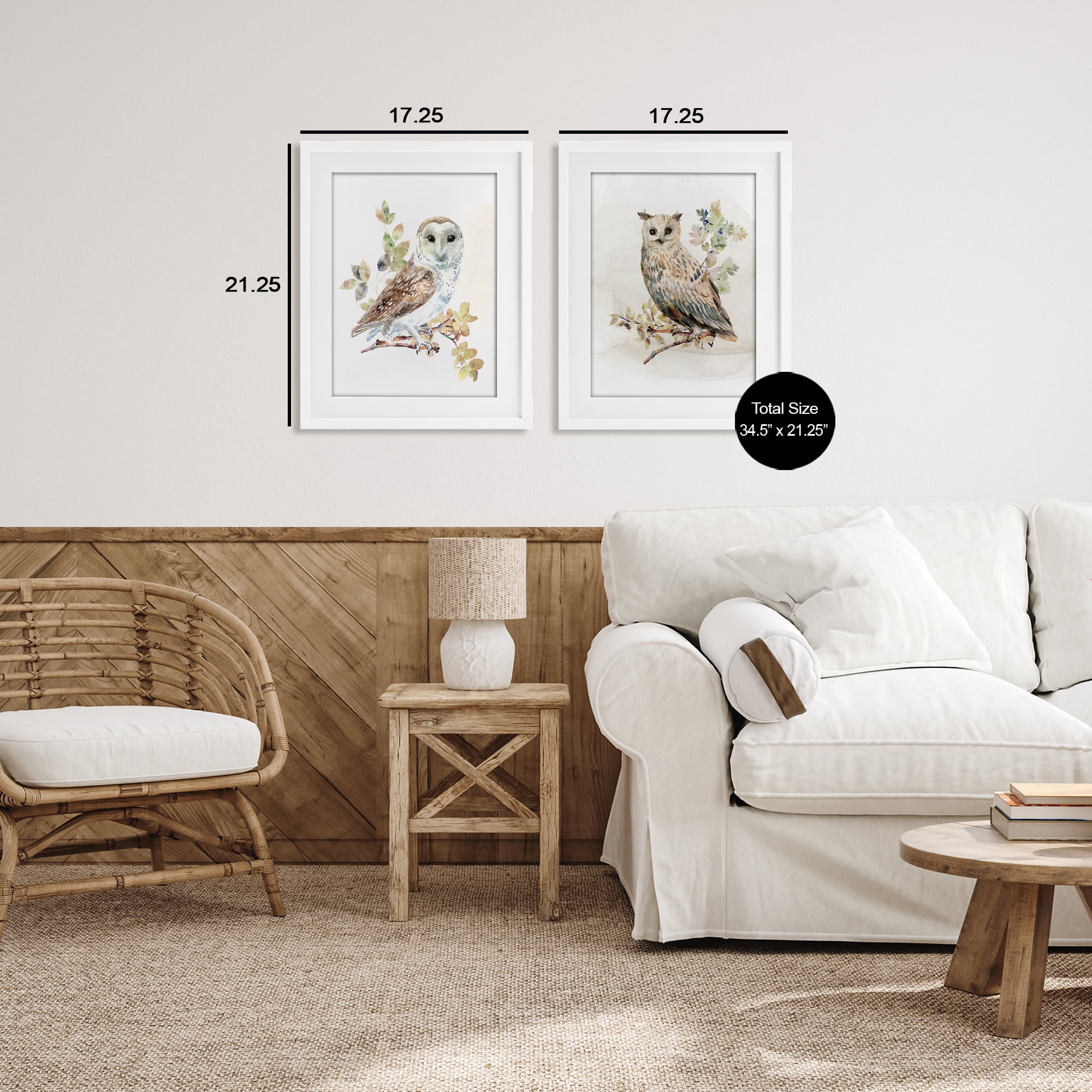 Stupell Industries Owls Perched in Foliage 2 Piece White Framed Print Under Glass Set, design by CAD Designs