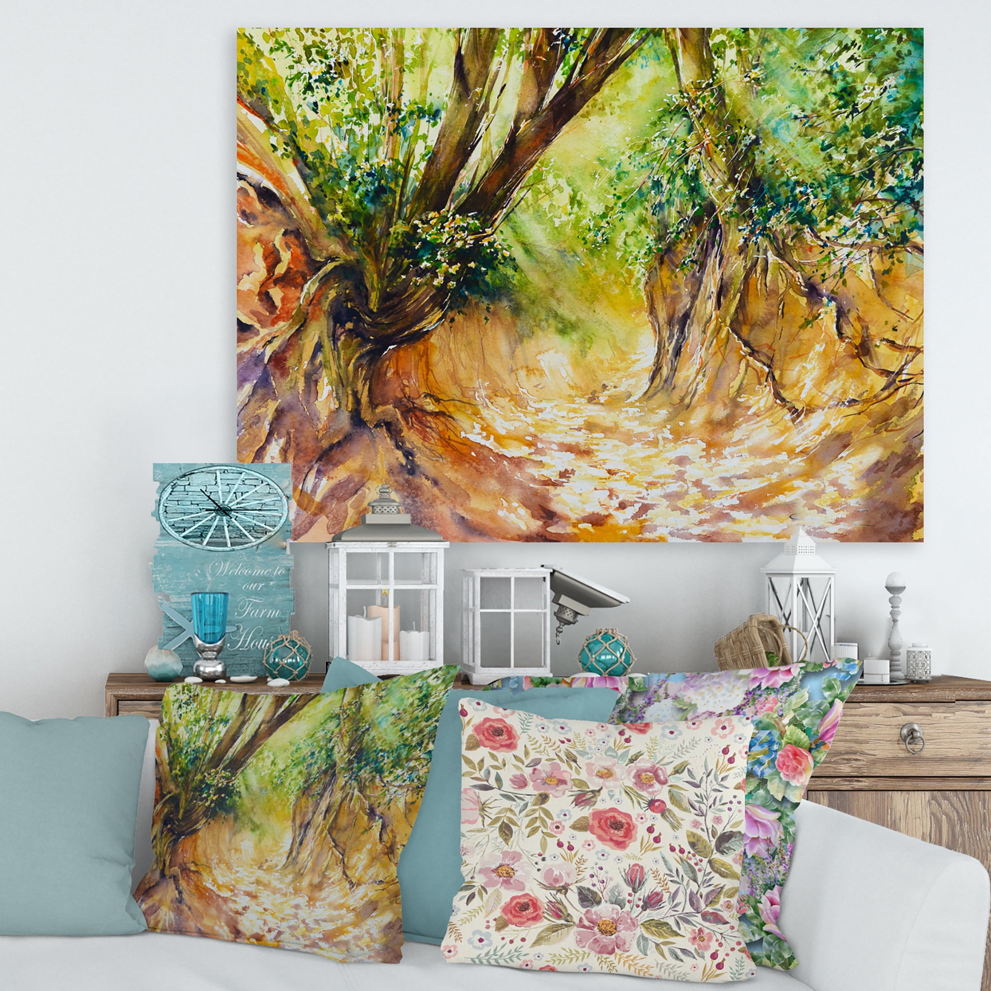Little Road in Deep Forest 8 in x 12 in Painting Canvas Art Print, by Designart