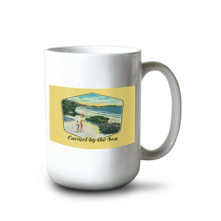 

15 fl oz Ceramic Mug Carmel-by-the-Sea California View of the Beach Contour Vintage Halftone Dishwasher & Microwave Safe