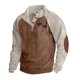 thumbnail image 2 of Blusa y camisa de manga larga con cuello alto para hombre, estilo casual, con estampado de palmeras color cacao, deportiva, con cuello alto, botones y patchwork, de poliéster., 2 of 5