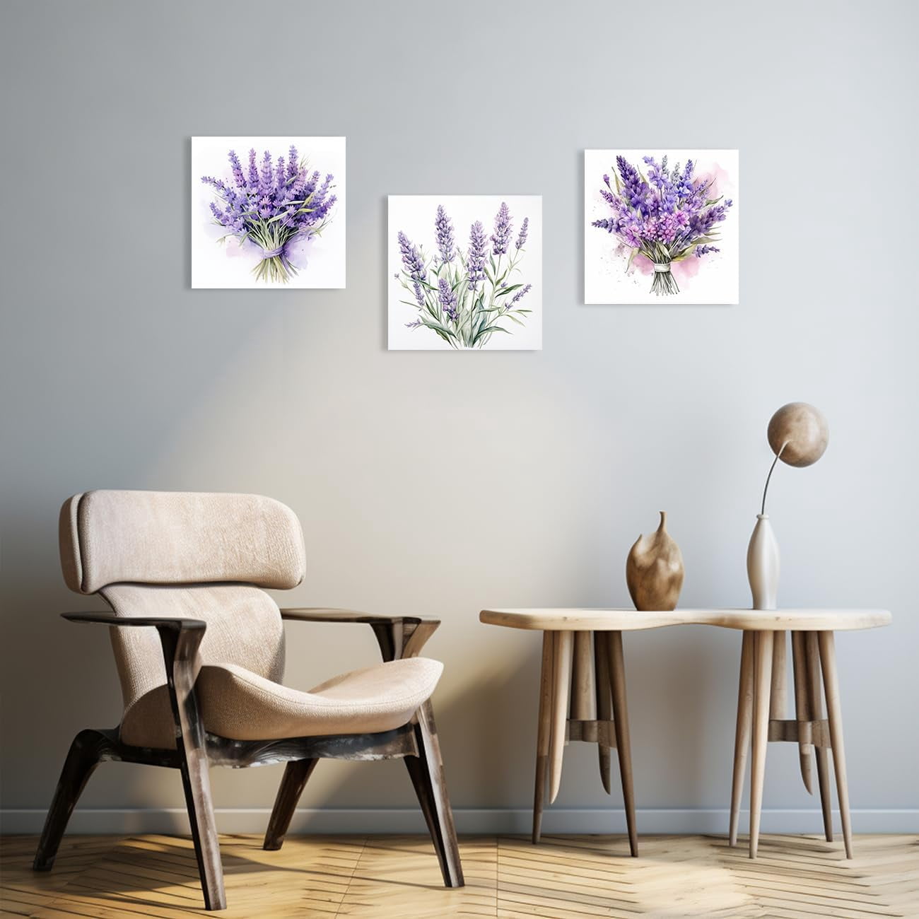 Lavender Canvas Wall Art 3 Pieces Rustic Purple Flowers Country Floral Painting Prints for Bathroom Bedroom Living Room Decor Framed (Lavender,12.00" x 12.00" x3Pcs)