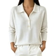 thumbnail image 2 of IUYRTFE Women Long Sleeve Collared Shirt Knit Sweater Solid Color Casual Pullover for Fall Winter Daily Wear, 2 of 5