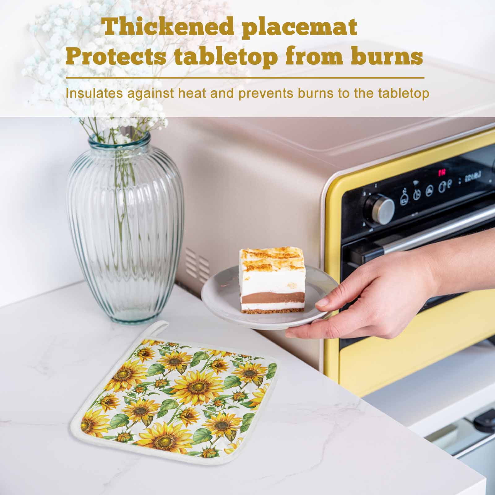 Sunflower Pot Holders for Kitchen Heatproof Potholder, 3 Pack Yellow Green Botanical Summer Rustic Hot Pads Multipurpose Oven Pads Cloth Potholders Trivet for Cooking Baking