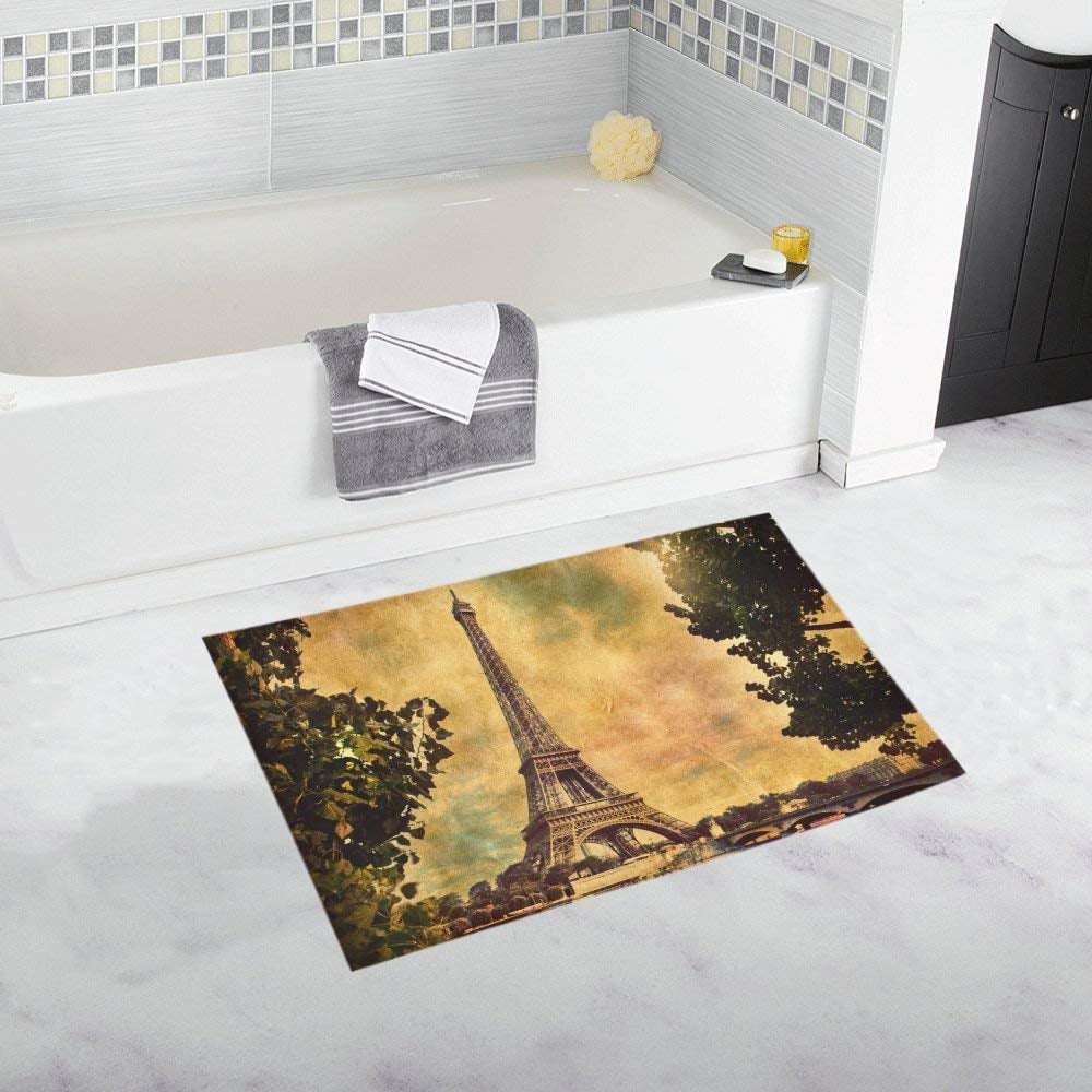 Gold Eiffel Tower Stripes Bath Mat Bathroom Carpet Bedroom Floor Rug Non-Slip 