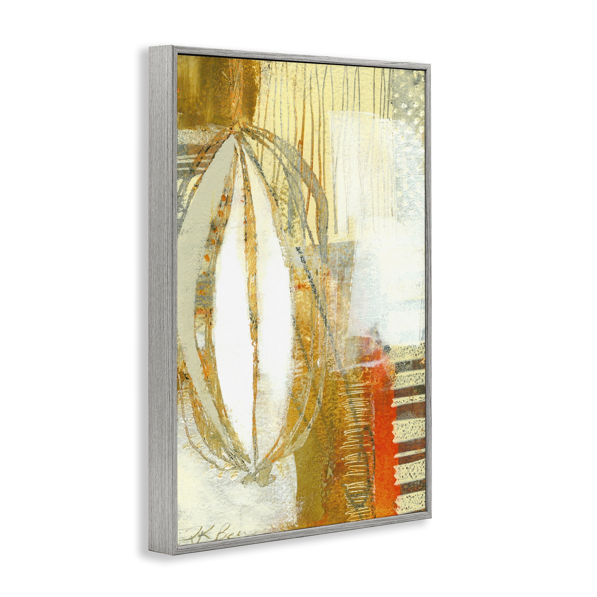 Stupell Industries Rustic Oblong Shape Collage Abstract Painting Gray Framed Art Print Wall Art, 12 x 18