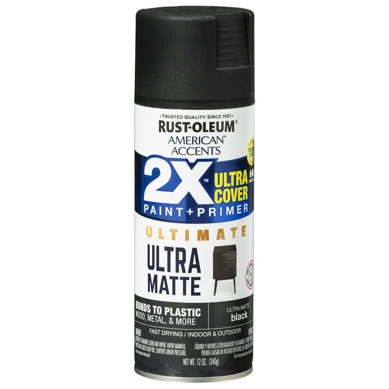 Black, Rust-Oleum American Accents 2X Ultra Cover Ultra Matte Spray Paint,  12 oz