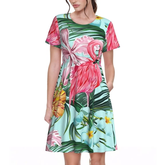 Pink Flamingos Women's Dresses Short Sleeve Nightdresses for Summer