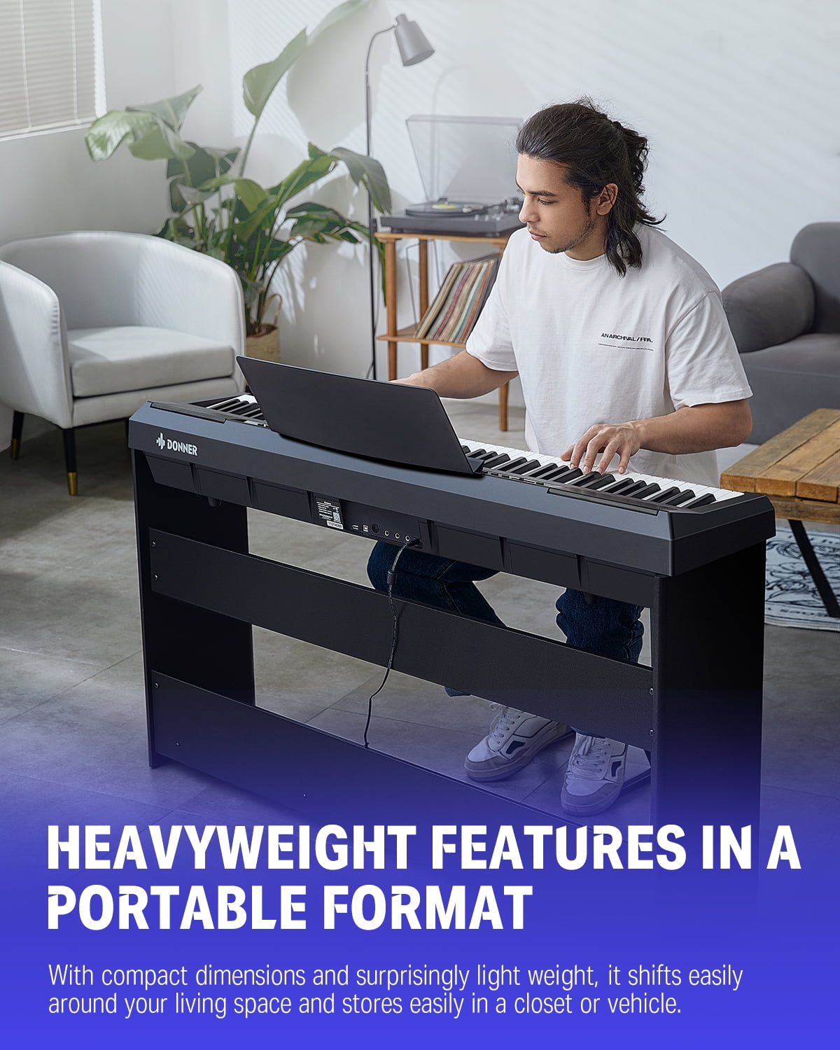 Donner DEP-20 Beginner Digital Piano 88 Key Full Size Weighted Keyboard, Portable Electric Piano with Furniture Stand, 3-Pedal Unit, Black