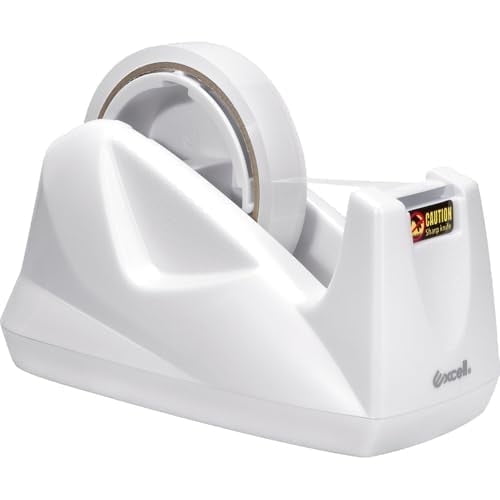 Excell Premium Dualcore Desktop Tape Dispenser (1"   3" core) with Sand Weighted Base, White Desk Tape Dispensers Use for Office, Gift Store and Wrapping Purpose