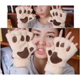 thumbnail image 3 of Guantes de medio dedo, guantes de medio dedo con estampado de garra de oso de gato, guantes de invierno cálidos para fiestas, color beige, beige, 3 of 4