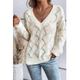 thumbnail image 5 of Women's Beige Hollow Out Knit Drop Shoulder V Neck Sweater | [ZhiHiMeRi] | (US 12-14)L, 5 of 12