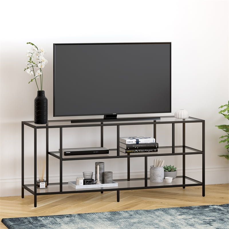 Metal TV Stand for TVs up to 55", Media Console Table with Open Glass