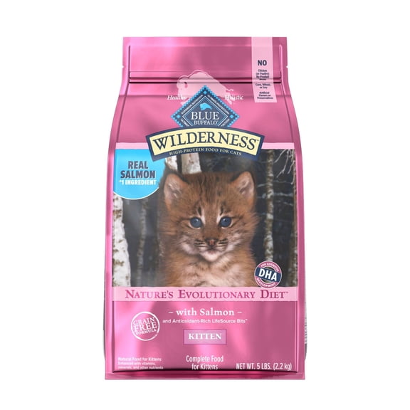 Blue Buffalo Wilderness High-Protein & Grain-Free Natural Ingredients with DHA Salmon Recipe Dry Food for Kittens 5 lbs.