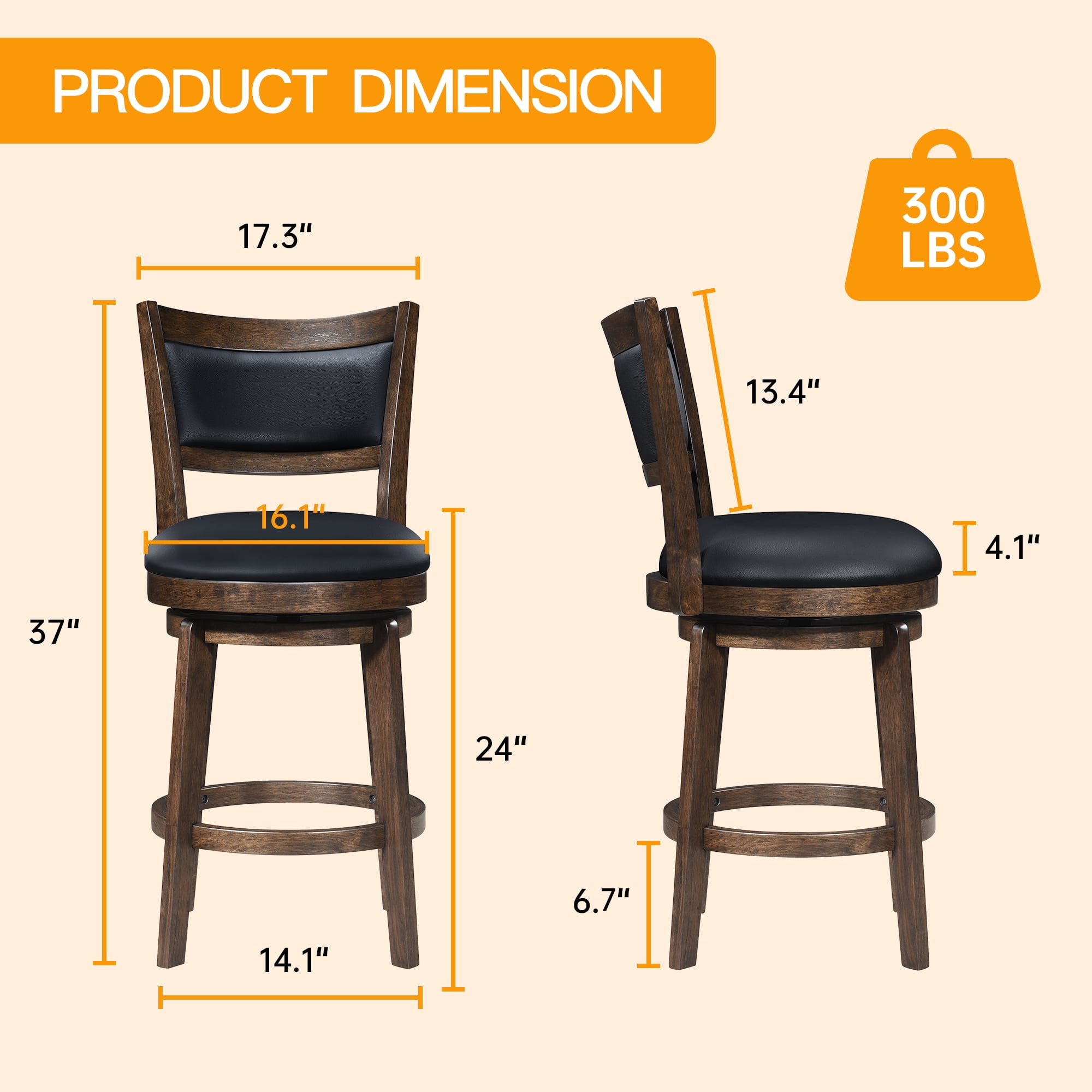 TrumanPick Swivel Counter Height Barstool 24 Inch Seat Bar Stools Kitchen Bar Chairs for Dining Room Cappuccino, 1 Pc