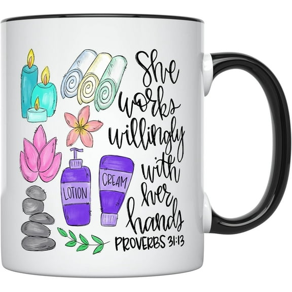YouNique Designs Massage Therapist Mug, 11 Ounces, Coffee Cup for Women, Gifts and Accessories (Black Handle)