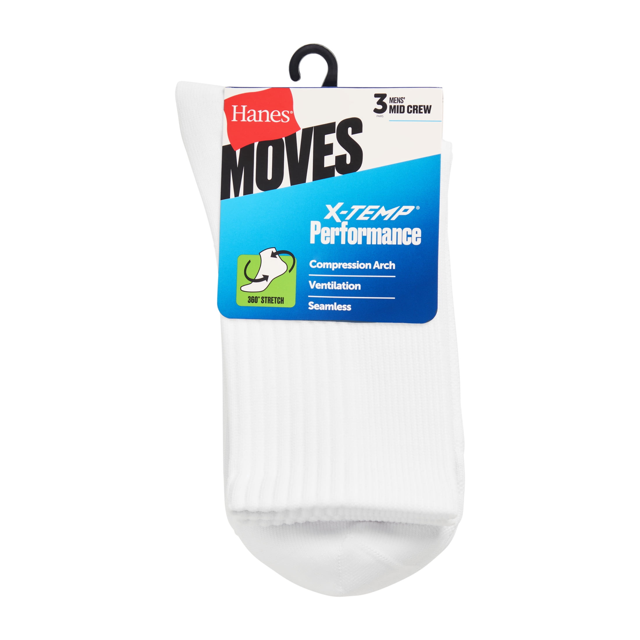 Hanes Mens Crew Socks Value Pack, 3-Pack, Moves X-Temp 360-Degree Stretch Socks for Men