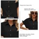 thumbnail image 2 of Blusa de manga corta plisada de verano Color sólido Cuello vuelto Puños con volantes Camisa holgada con botones para citas en el trabajo Negro M, 2 of 9