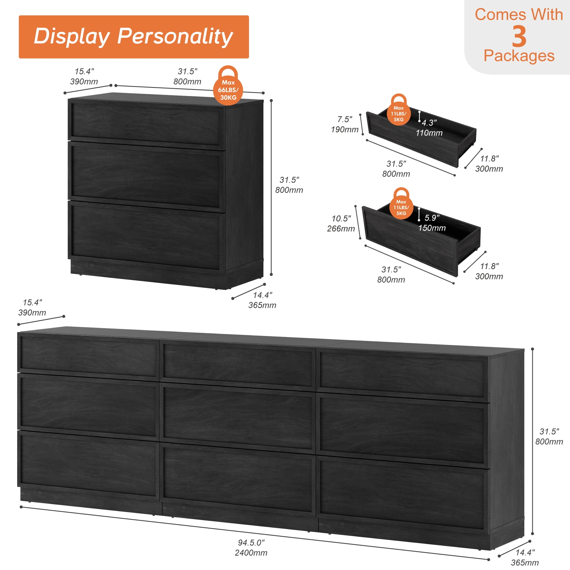 WAMPAT Modern TV Stand for TVs Up to 40", Wooden Entertainment Center TV Console with 2 Doors and Adjustable Shelf, Media Console Cabinet for Living Room, Bedroom, Black