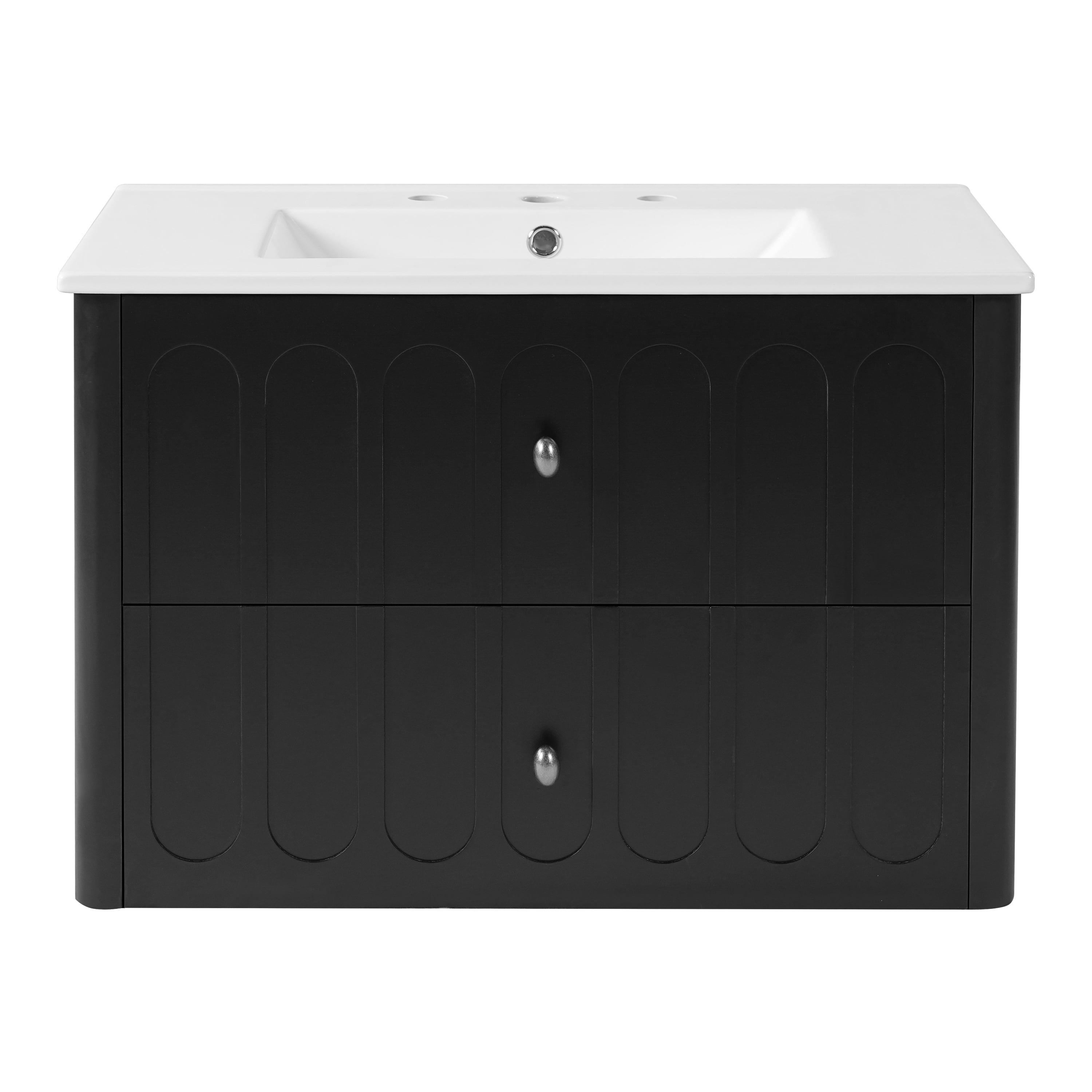 30" Modern Floating Bathroom Vanity with Oval Knobs & Round Edge, Soft-Close Drawer Slides, Bathroom Cabinet with Ceramic Sink