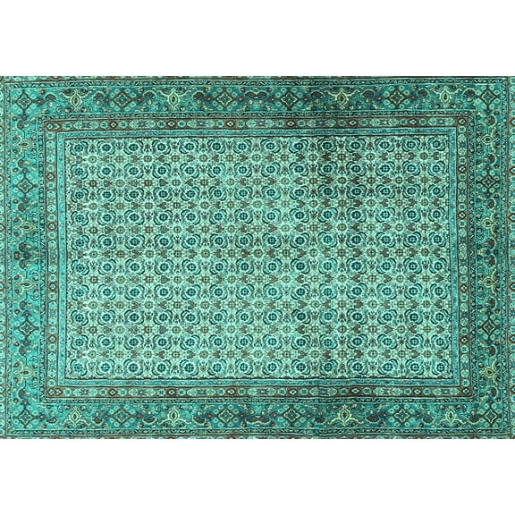 Ahgly Company Machine Washable Indoor Rectangle Persian Turquoise Blue Traditional Area Rugs, 5' x 7'