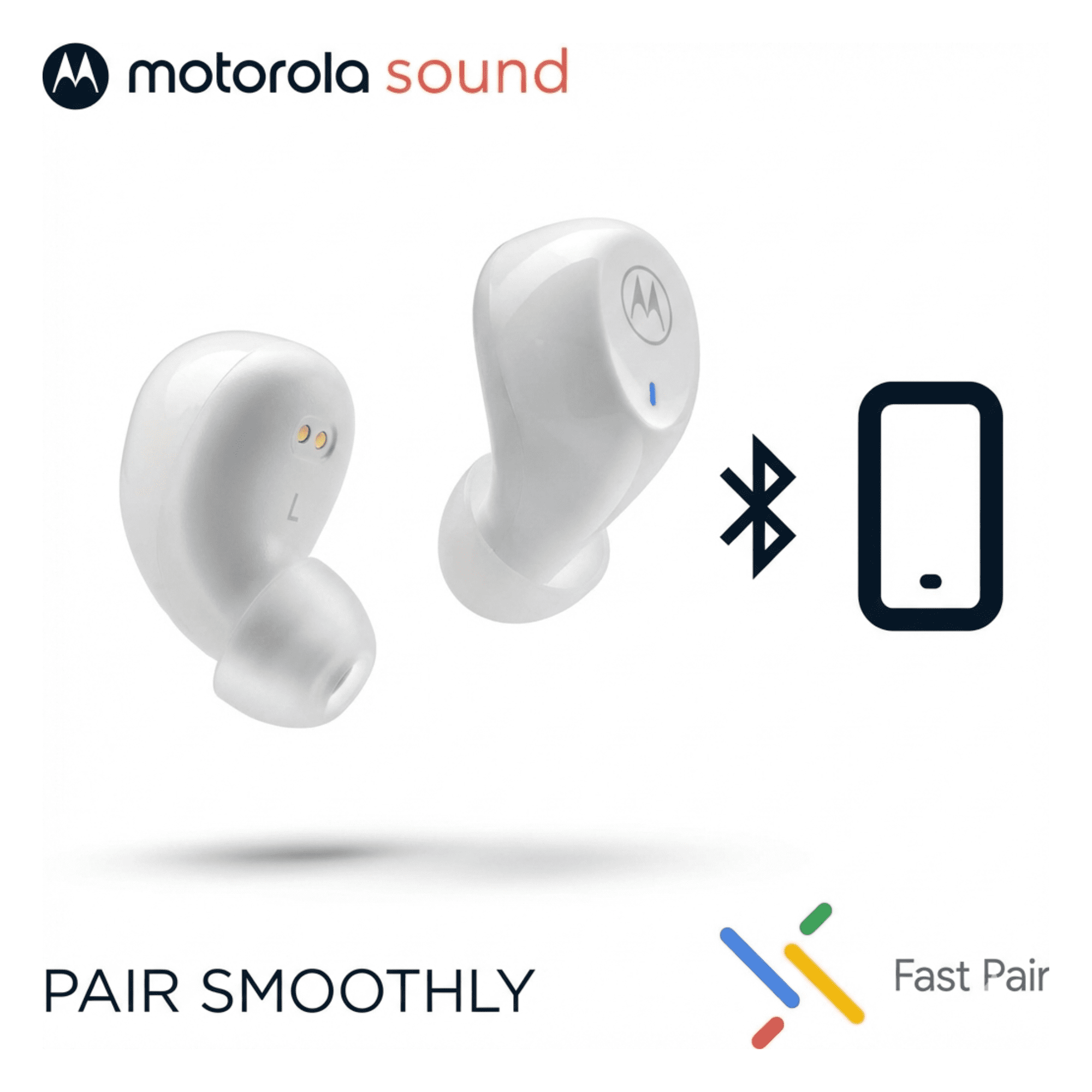 Motorola Moto Buds 105 True Wireless Bluetooth Earbuds with ENC, 21H Playtime, Touch Controls, IPX5 Water Resistance, Compact Charging Case, Comfortable In-Ear Fit - White