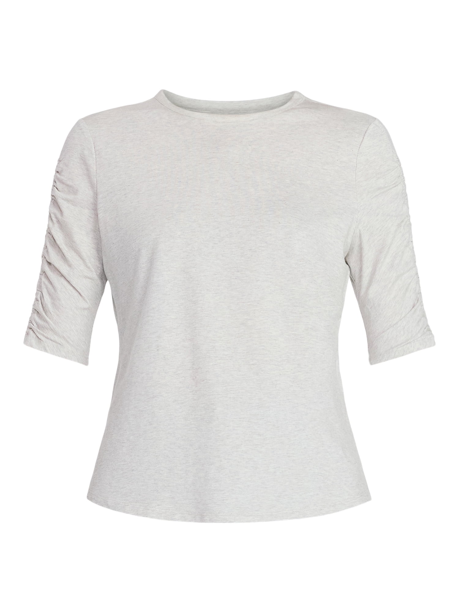 Time and Tru Women's Ruched Elbow Sleeve Tee, Sizes XS-XXXL